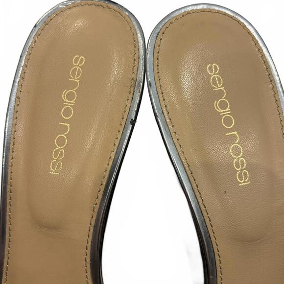 Sergio Rossi Swarovski Crystal Metallic Wedge Mules Silver/Black 39.5 Italy - Picture 6 of 8